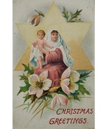 Jesus Madonna Virgin Mary Embossed Flower Star Christmas Greeting Postcard - $130.47 MXN