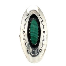 Vintage Sterling Native American Old Pawn Shadow Box Malachite Stone Rin... - £40.62 GBP