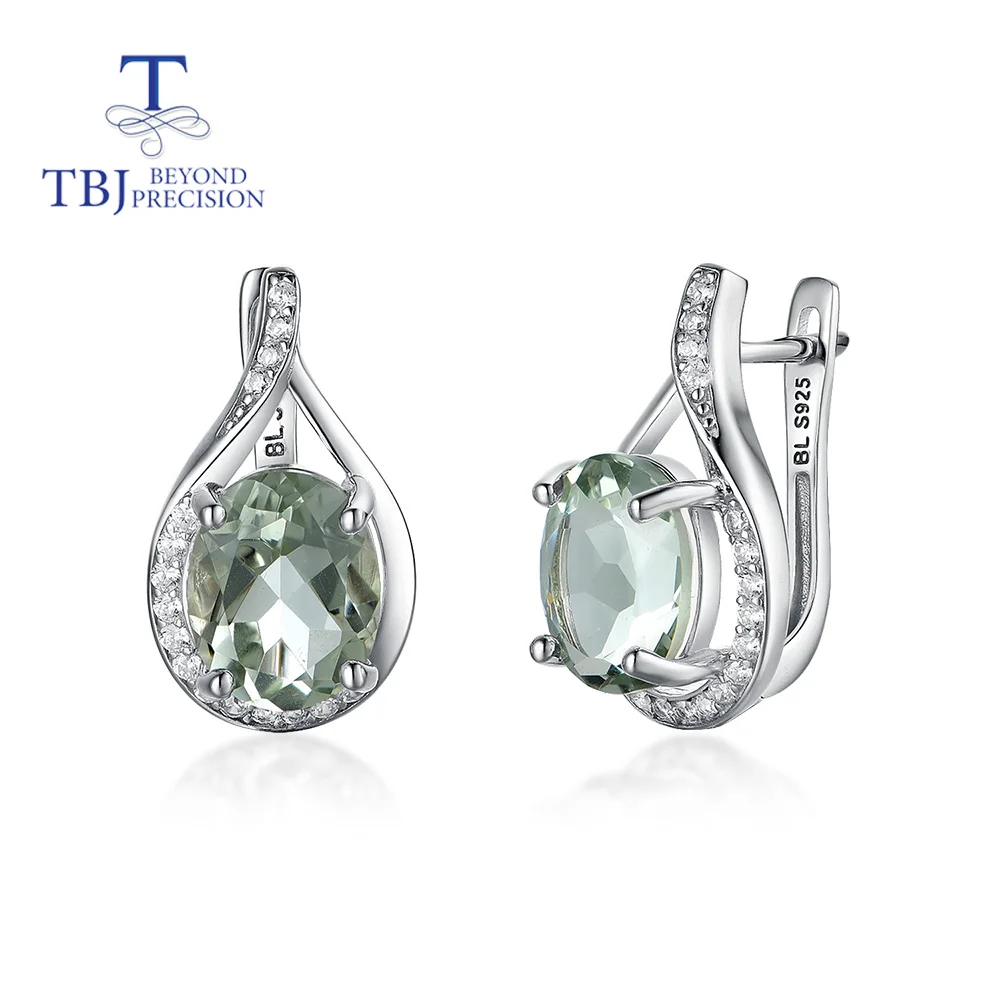 New natural green amethyst clasp earring oval cut 8*107ct brazil gemstone fine j - £73.57 GBP