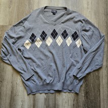 PGA Tour Golf Sweater Mens Double Extra Large Argyle V Neck Gray Pullover Casual - £23.12 GBP