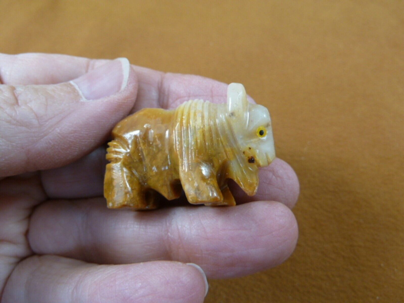 Y-BUF-57) yellow white BUFFALO calf bison figurine stone gemstone SOAPST... - $8.59