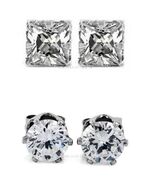 2 PAIRS CZ CLEAR ROUND+SQUARE MAGNETIC STUD EARRINGS Men Women - €8,40 EUR+