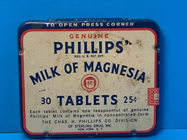 Old Vtg Phillips Milk Of Magnesia Empty Antacid/ Mild Laxative 30 Tablets Tin - £15.91 GBP