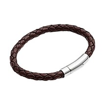 Tribal Steel Brown Leather Bracelet for Men with Stainless Steel Rocker ... - $850.32 MXN