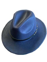 Navy Fedora Wide Brim Panama Cowboy Hat UNISEX - £32.75 GBP