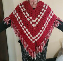 Vintage Hand Knit Crochet Granny Boho Fringe Hippie Poncho Cape OS 60S 70S  - $70.29