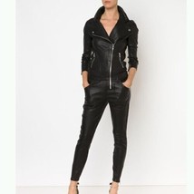 Black Original 100%Lambskin Leather Jumpsuit Women Winter Fashionable Ca... - £196.14 GBP+
