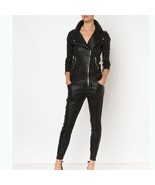 Black Original 100%Lambskin Leather Jumpsuit Women Winter Fashionable Ca... - $360.04 CAD+