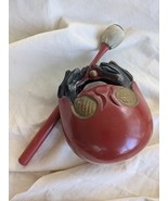 Japanische Holz Trommel Mokugyo Kleben Buddhistische Antik Rot Schwarz - $155.91