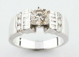 14k White Gold Round Diamond Solitaire Ring w/ Accents TCW = 1.42 ct. Size 5.75 - £3,968.81 GBP