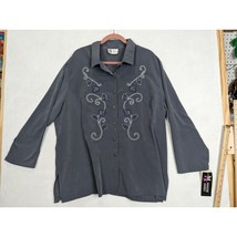 Maggie Sweet Womens Grey Embroidered Button-Up Blouse Size See Measurements - $19.68