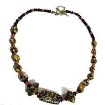 Vintage Hand Blown Venetian And French Jet Glass Necklace 15” Long - £51.34 GBP