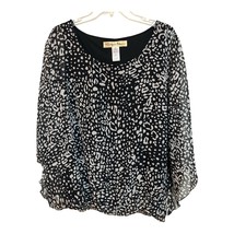 Y2K Aqua Blues Women’s 3X Flutter Sleeve Sheer Overlay Blouse Black Whit... - $480.43 MXN