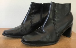 Franco Sarto Black Leather Chunky Block Heeled Ankle Boots Booties 8.5M 39 - $26.72
