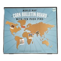 World Map Cork Bulletin Board Notes Reminders Photos with Push Pins New - $7.99