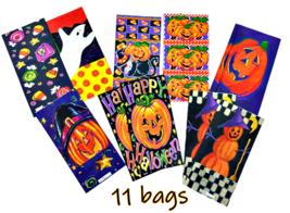 Halloween Treat Sacks Bags Jack o Lanterns Ghosts Cats 11 NEW Vintage 5x9 Inches - £6.08 GBP
