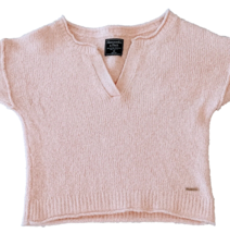 Abercrombie &amp; Fitch Soft Pink Deep V Neck Crop Top Sweater Size XS Reverse Seam - £7.07 GBP