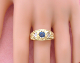 Art Nouveau .75ct Sapphire Rose Diamond 18K Unisex Mens 3-STONE Ring 1910 sz11.5 - £1,075.46 GBP