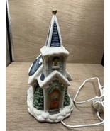 Vintage Dept 56 Light Up Church Steeple Mini Church with Christmas Wreaths - $40.70 CAD