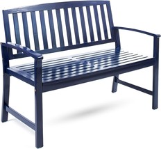 Outdoor Acacia Wood Bench In Pu Navy Blue By Christopher Knight Home. - £191.85 GBP