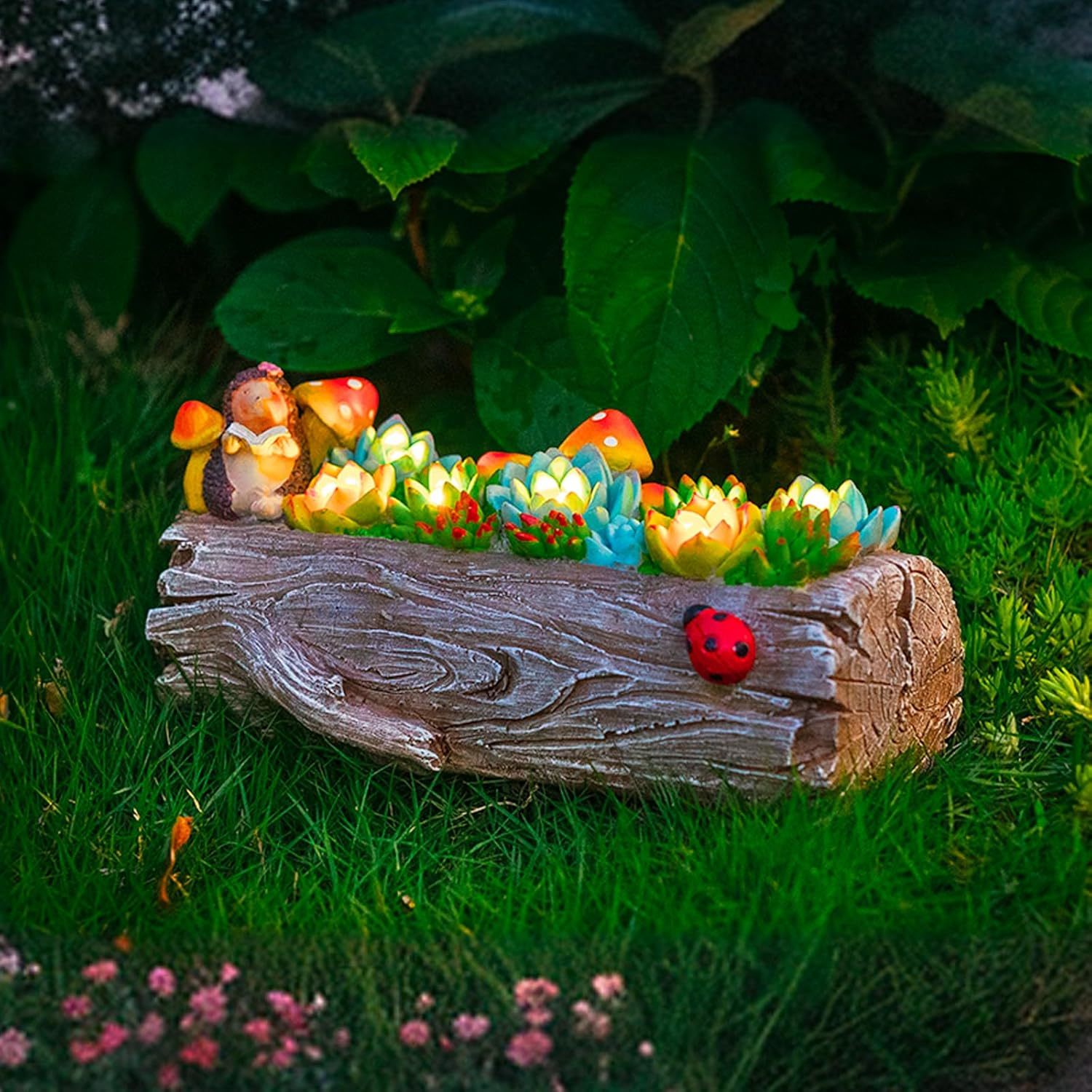Garden Solar Figurine Light - Stump Succulent Solar Light Outdoor, Solar... - $36.99