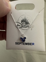 Disney Park Mickey Mouse Faux Sapphire September Birthstone Necklace Silver Tone image 5