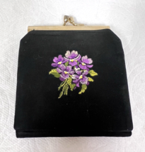 Vintage Wallet Coin Purse Silk Embroidery Purple Violets Snap Top 4.5 x ... - $369.07 MXN
