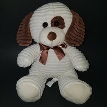 Hugfun White Brown Ribbed Puppy Dog Plush 10&quot; Stuffed Animal Toy Lovey - £19.69 GBP