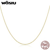 WOSTU Authentic 925 Silver Plated Gold Simple Chain Necklace Women Wedding Party - £22.10 GBP