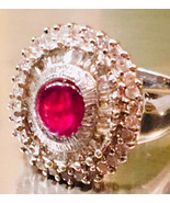 LARGE 14k natural translucent ruby cabochon Diamond Antique Georgian STY... - £696.32 GBP