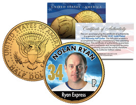NOLAN RYAN * Baseball Legends * JFK Kennedy Half Dollar 24K Gold Plated US Coin - £7.56 GBP