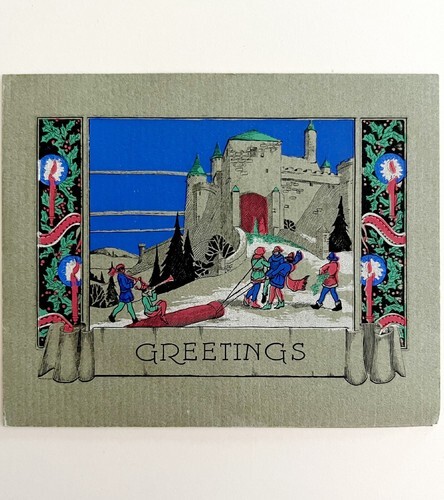 Christmas Victorian Style Greeting Card Sledding Castle Toboggan 1910s PCBG11B Item image 2