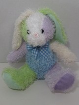Goffa bunny rabbit plush white green purple blue gingham checked bow ribbon - $19.79