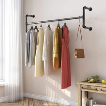 4-Base Adjustable Wall Clothes Rod Gament Rack Rustic Pipe Hanging Bar F... - £46.32 GBP