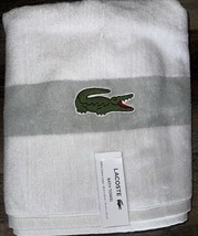 Lacoste ~ White &amp; Gray Bath Towel 100% Cotton 30&quot; x 52&quot; Big Crocodile Logo - $32.66