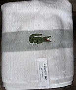 Lacoste ~ White &amp; Gray Bath Towel 100% Cotton 30&quot; x 52&quot; Big Crocodile Logo - $44.66 CAD