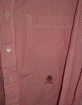 Shirt Vtg 90s Tommy Hilfiger Red Striped Button Down Logo Lion Crest Men... - £31.57 GBP