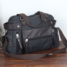 Male Quality Canvas PU Travel Handbag Men Retro Casual Duffle Bag 15 Inch Laptop - £46.31 GBP
