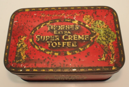 Vintage Thornes Extra Super Creme Toffee Red Hinged Tin Rare Find - $21.49