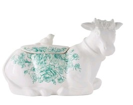 Pioneer Woman ~ AGATHA ~ Green Floral ~ COW Food Storage Jar ~ Stoneware - $75.00