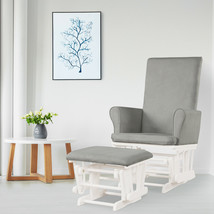 Costway Wooden Baby Nursery Rocking Chair Ottoman Cushion and Glider Set Grey - £263.71 GBP