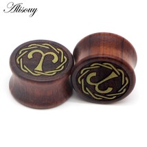 Alisouy 2PC Wood Ear Tunnel Twelve Constellations Plug &amp; Tunnel Jewelry Piercing - £10.61 GBP