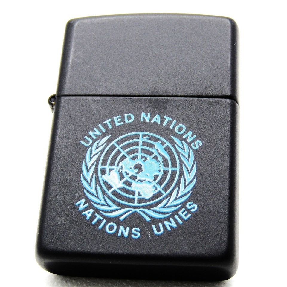 UN United Nations Matte Black Zippo Oil Lighter Fired Rare - $80.19