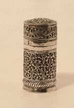 Burmese silver Carved and chased silver container with floral designs - $181.01