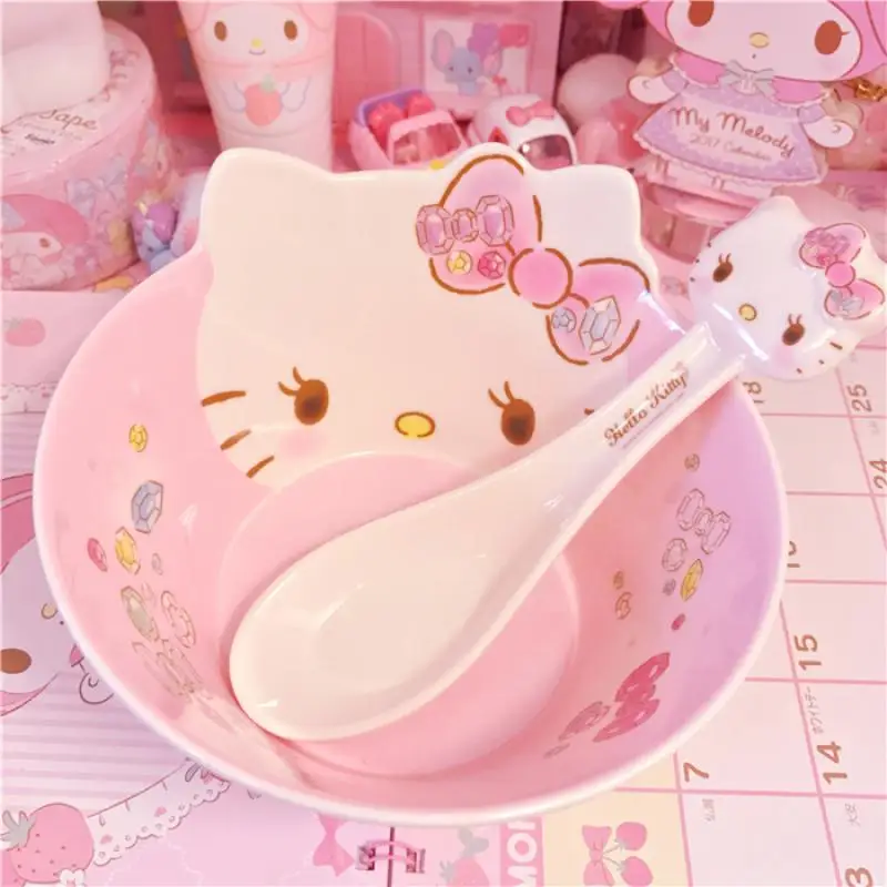 Kawaii Sanrio Tableware Accessories Hello Kittys Cartoon Melamine Bowl Set Cute - £13.38 GBP+