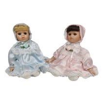 Vtg Porcelain Dolls in Blue &amp; Pink Baptism Christening Gowns 4 1/2&quot; Tall - $13.09