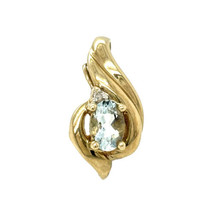 Aquamarine and Diamond Pendant REAL SOLID 10k Yellow GOLD 1.4g - £117.50 GBP