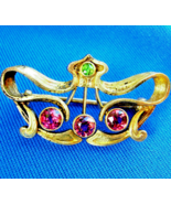Art Deco Red Spinel Demantoid Garnet Nouveau Brooch Solid 14k Gold Antiq... - $4,460.25