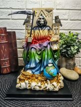 Ebros Rainbow Robe Holy Santa Muerte Seated On Throne with Scythe Statue... - $54.99