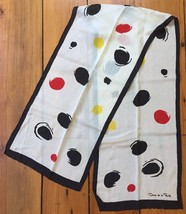 Vintage Oscar De La Renta Abstract White Black Red Yellow Dot 100% Silk ... - £39.32 GBP